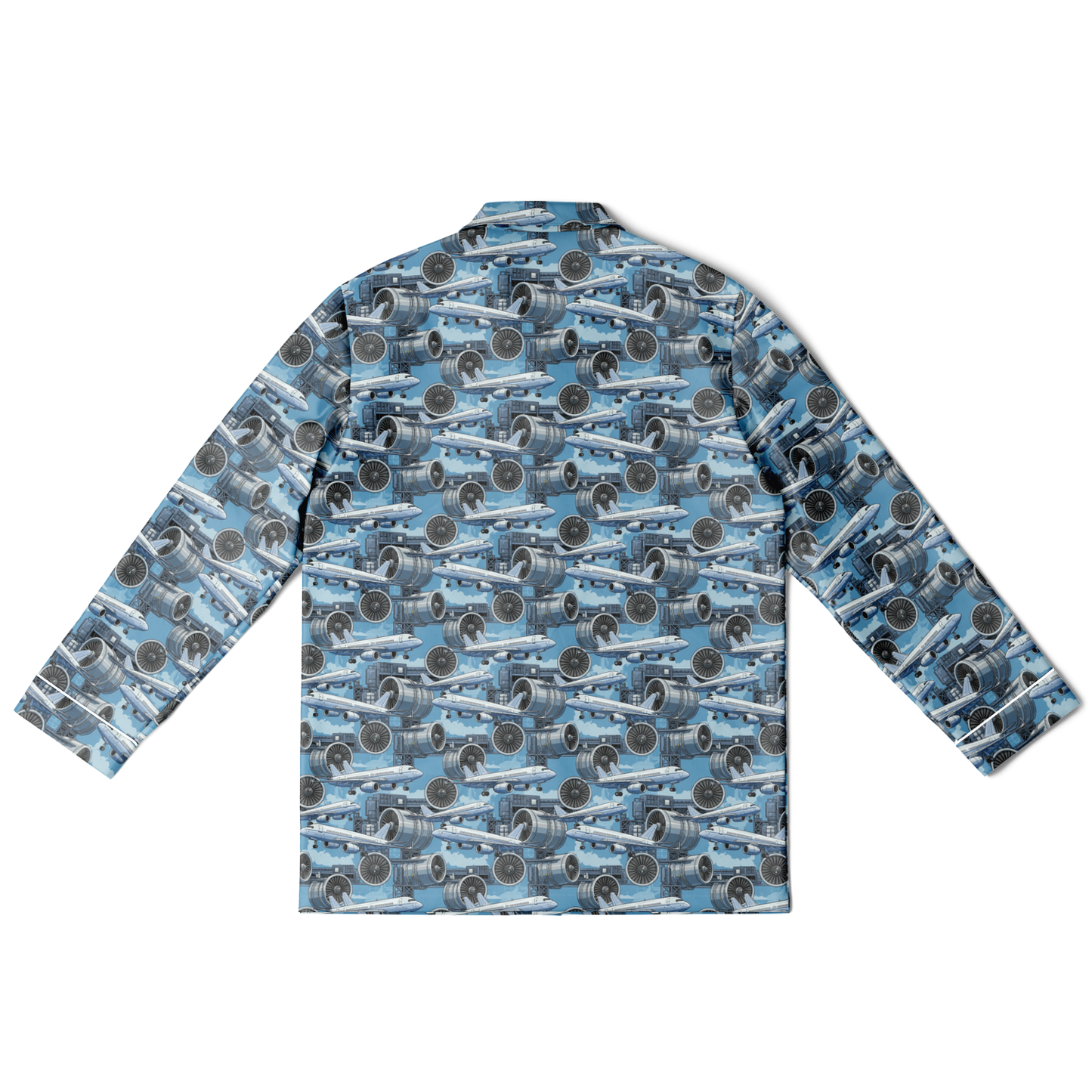 Men's Satin Blue Sky Aircraft Mechanic Pajamas - AOP