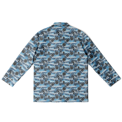 Men's Satin Blue Sky Aircraft Mechanic Pajamas - AOP