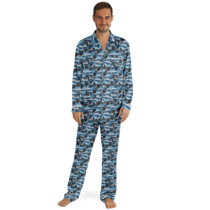 Men's Satin Blue Sky Aircraft Mechanic Pajamas - AOP