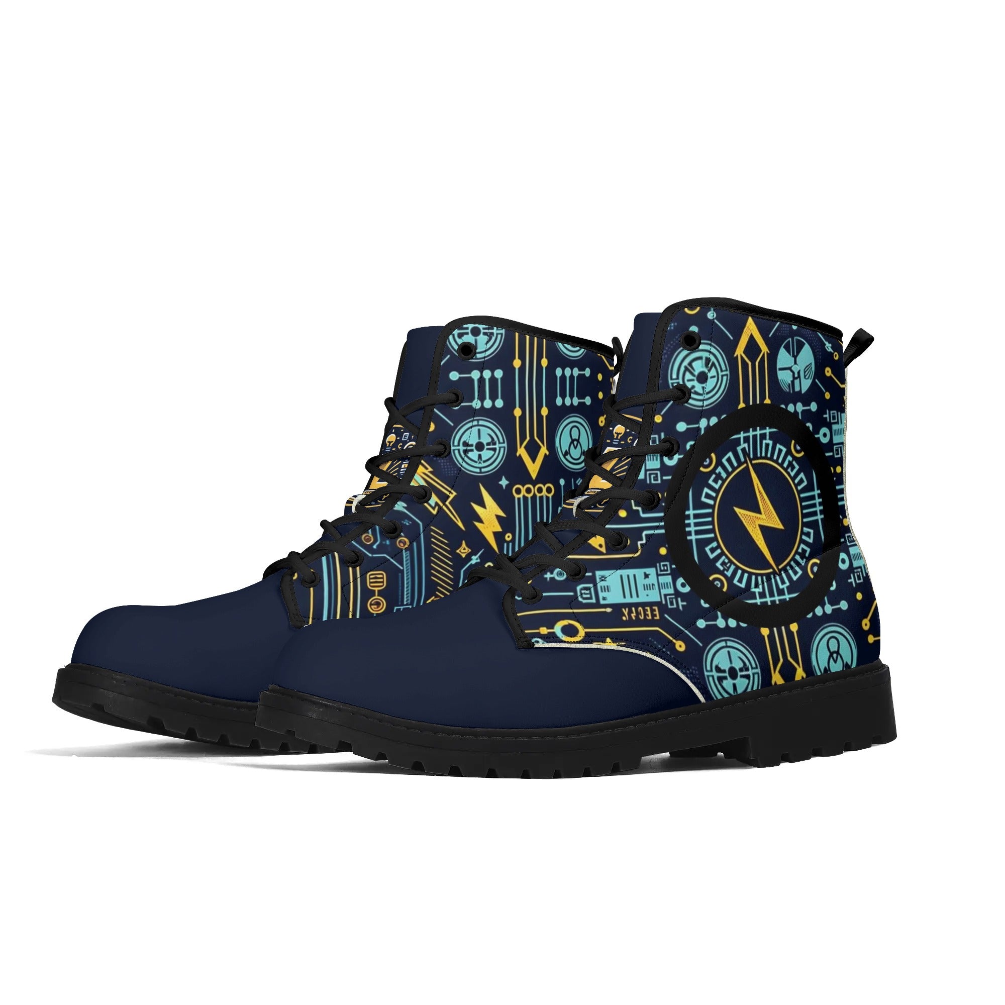 Eco-Friendly All-Over Printed Shoes - Electricians Upgraded Black Outsole Leather Boots