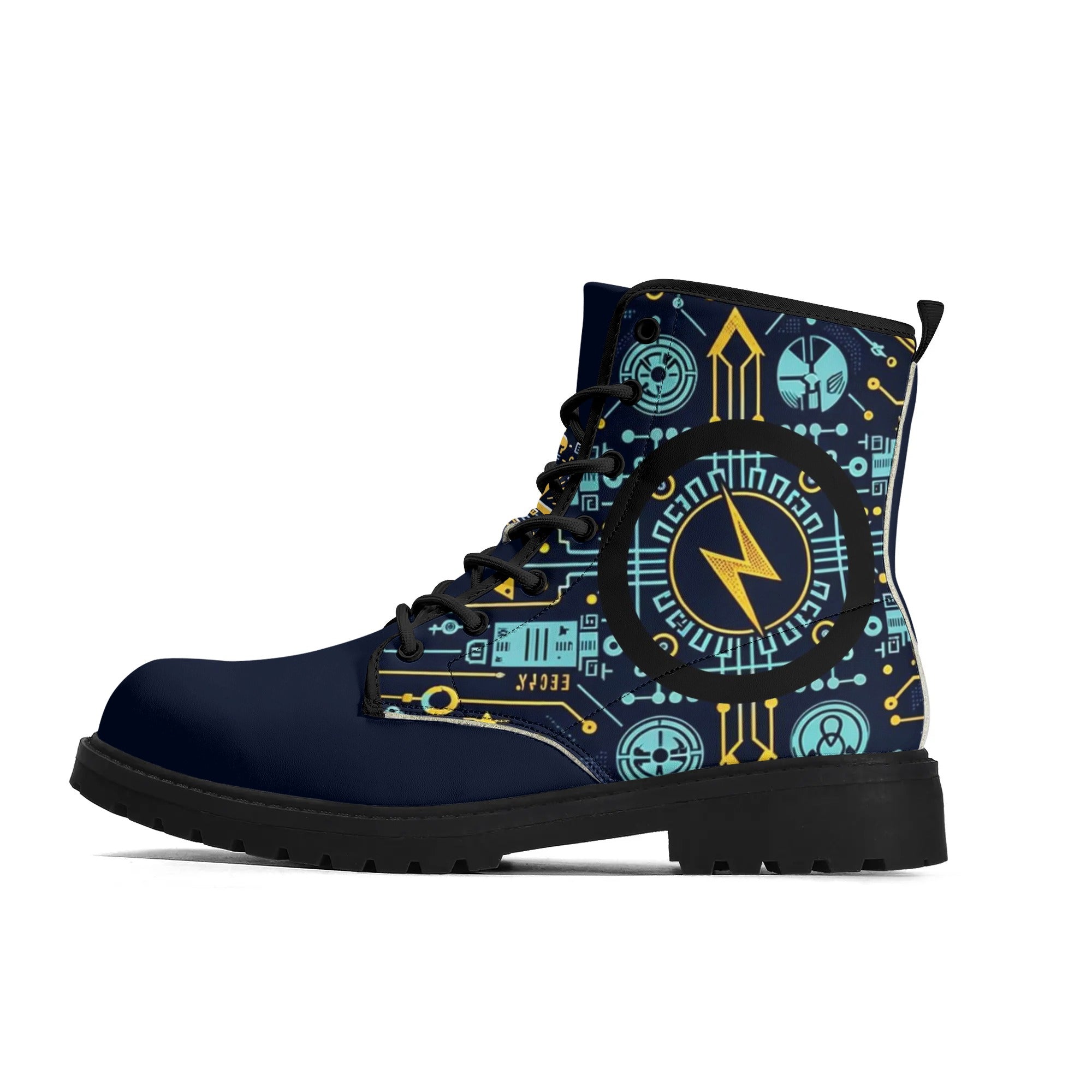 Eco-Friendly All-Over Printed Shoes - Electricians Upgraded Black Outsole Leather Boots