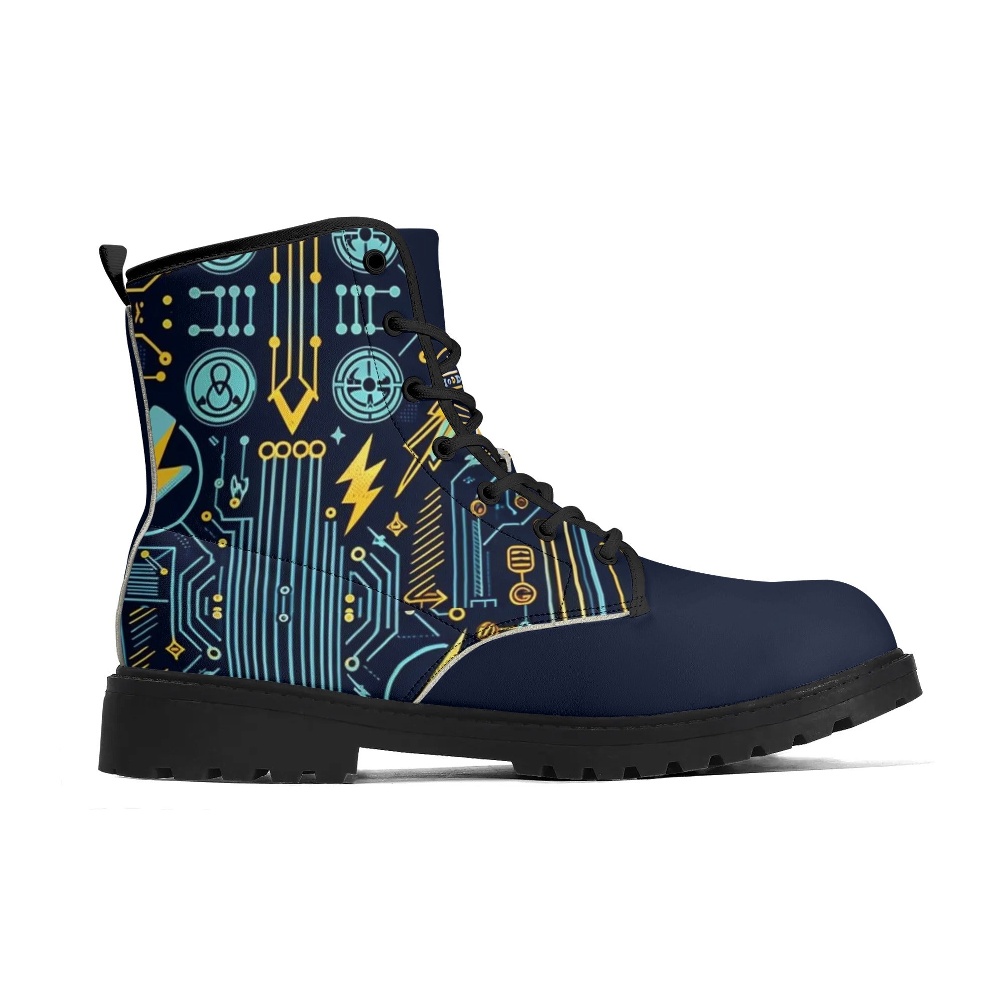 Eco-Friendly All-Over Printed Shoes - Electricians Upgraded Black Outsole Leather Boots