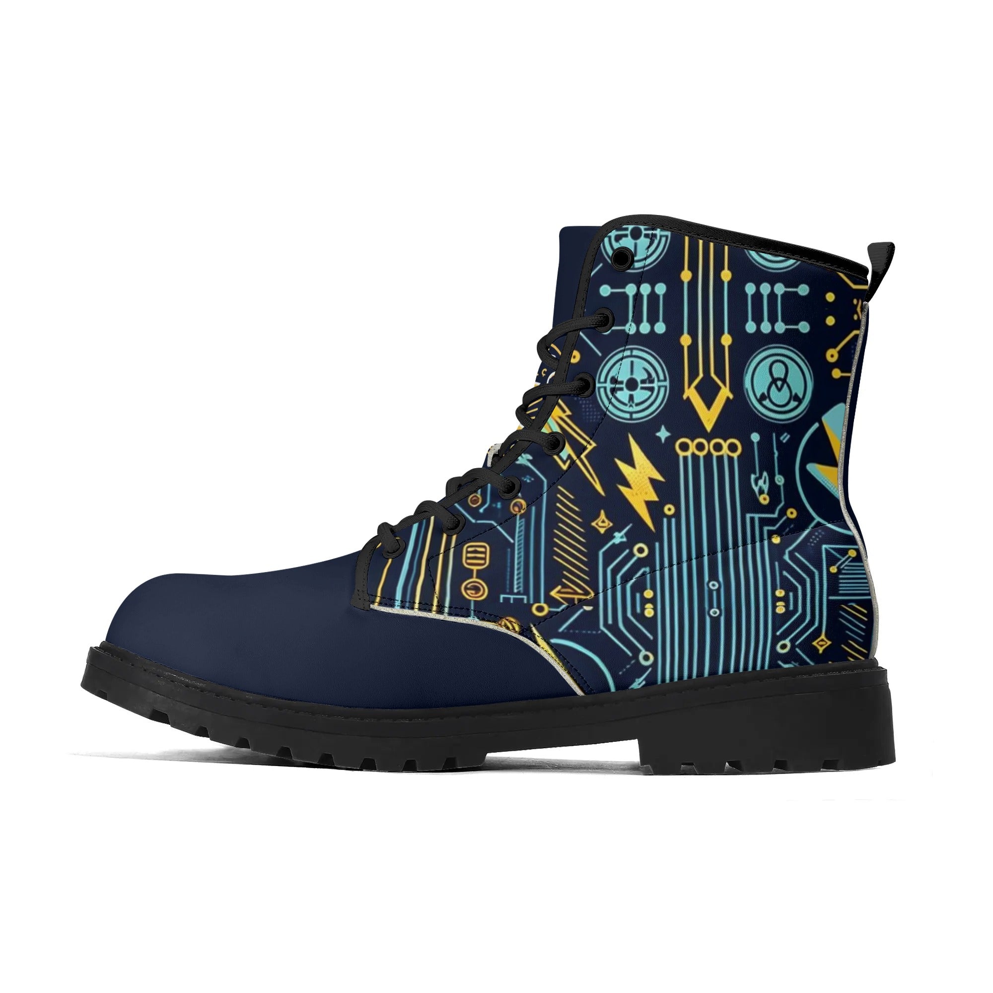 Eco-Friendly All-Over Printed Shoes - Electricians Upgraded Black Outsole Leather Boots