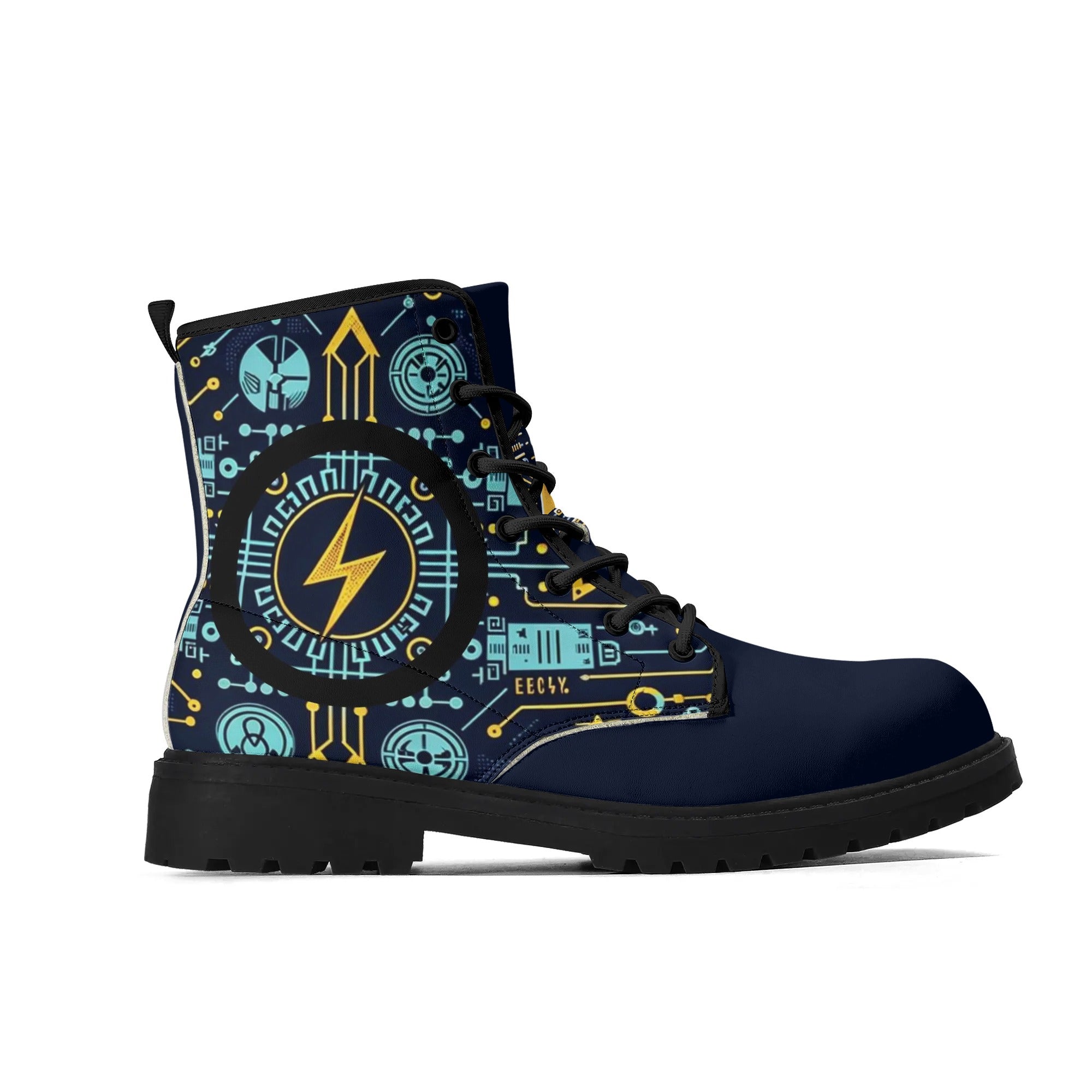 Eco-Friendly All-Over Printed Shoes - Electricians Upgraded Black Outsole Leather Boots