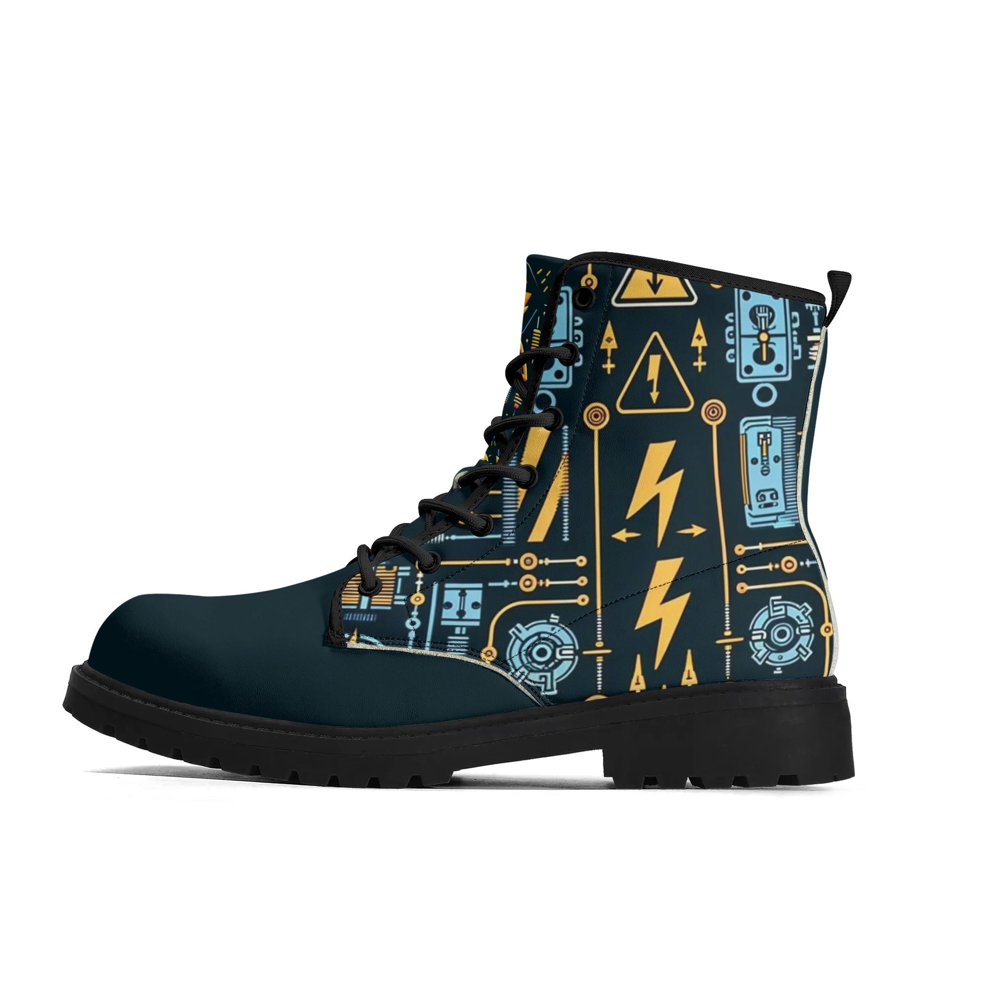Custom Printed Eco-Friendly Shoes for All Seasons - Durable & Waterproof - Electricians Upgraded Black Outsole Leather Boots