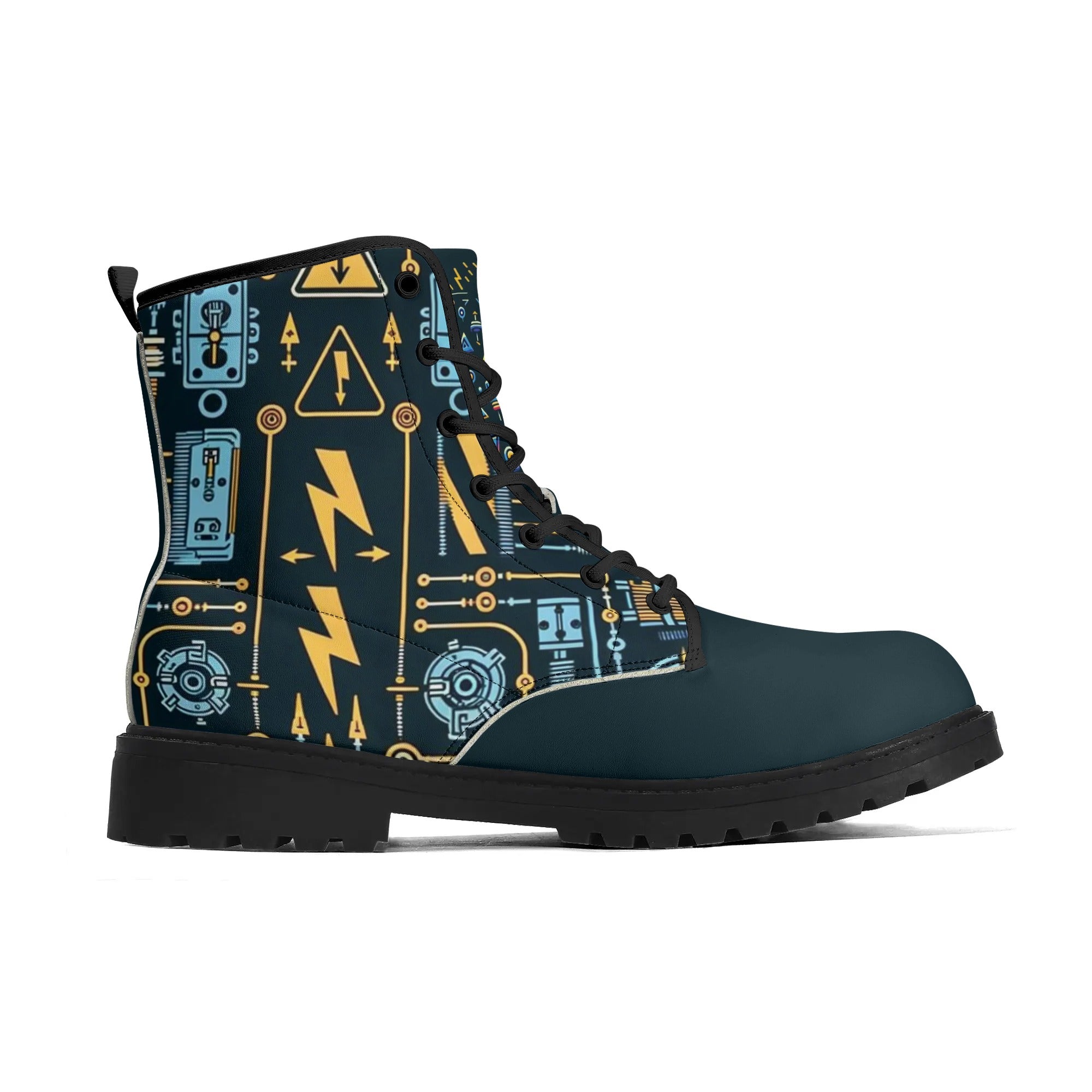 Custom Printed Eco-Friendly Shoes for All Seasons - Durable & Waterproof - Electricians Upgraded Black Outsole Leather Boots