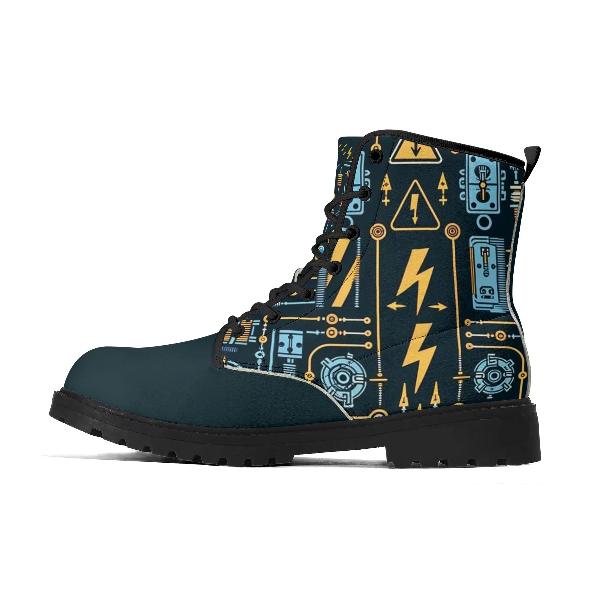 Custom Printed Eco-Friendly Shoes for All Seasons - Durable & Waterproof - Electricians Upgraded Black Outsole Leather Boots