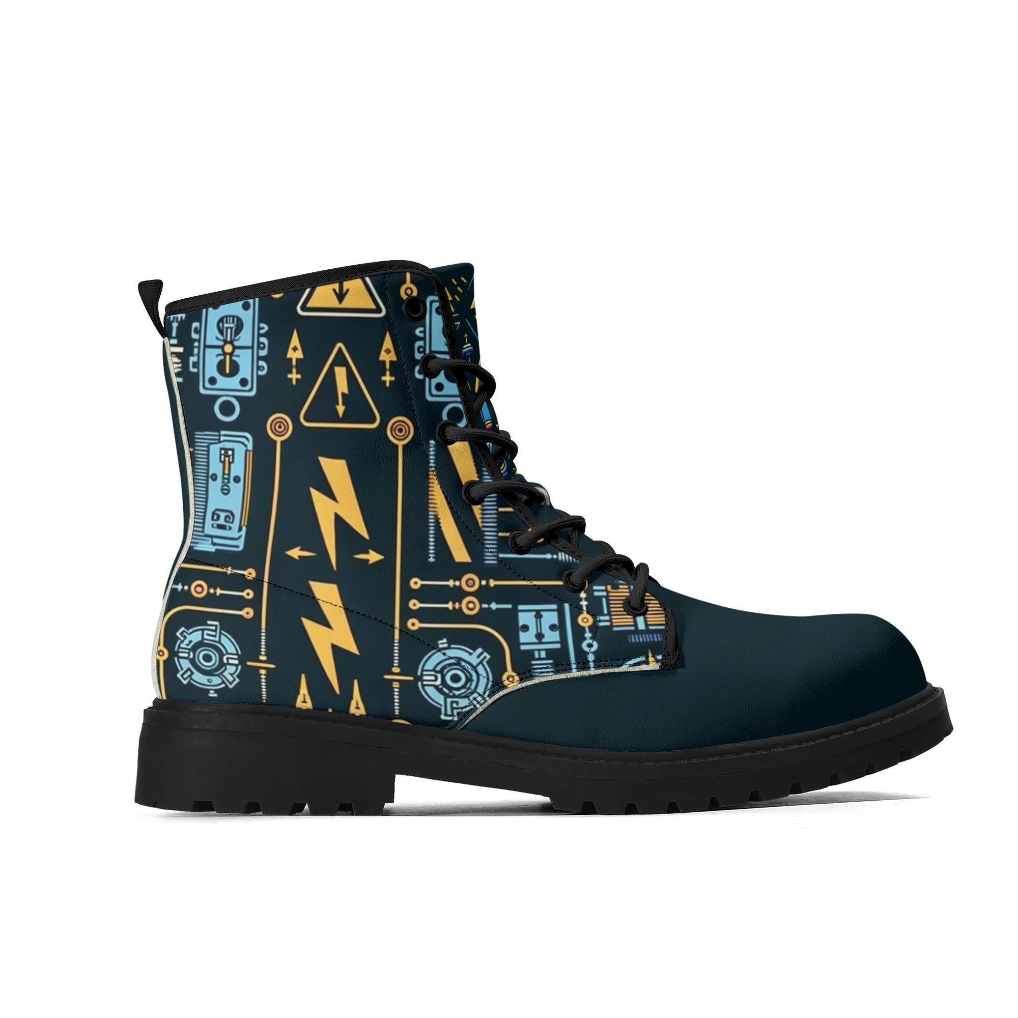 Custom Printed Eco-Friendly Shoes for All Seasons - Durable & Waterproof - Electricians Upgraded Black Outsole Leather Boots