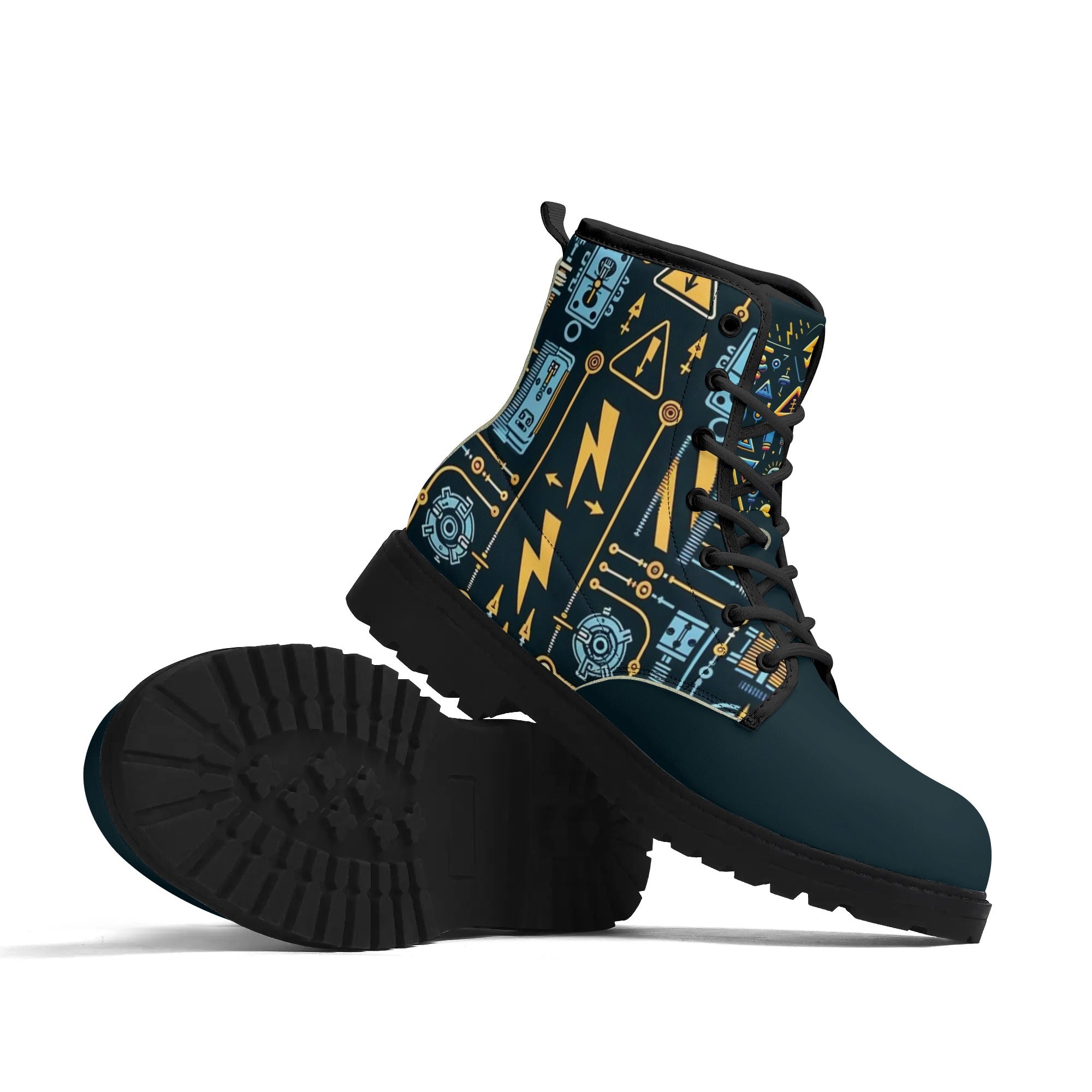 Custom Printed Eco-Friendly Shoes for All Seasons - Durable & Waterproof - Electricians Upgraded Black Outsole Leather Boots