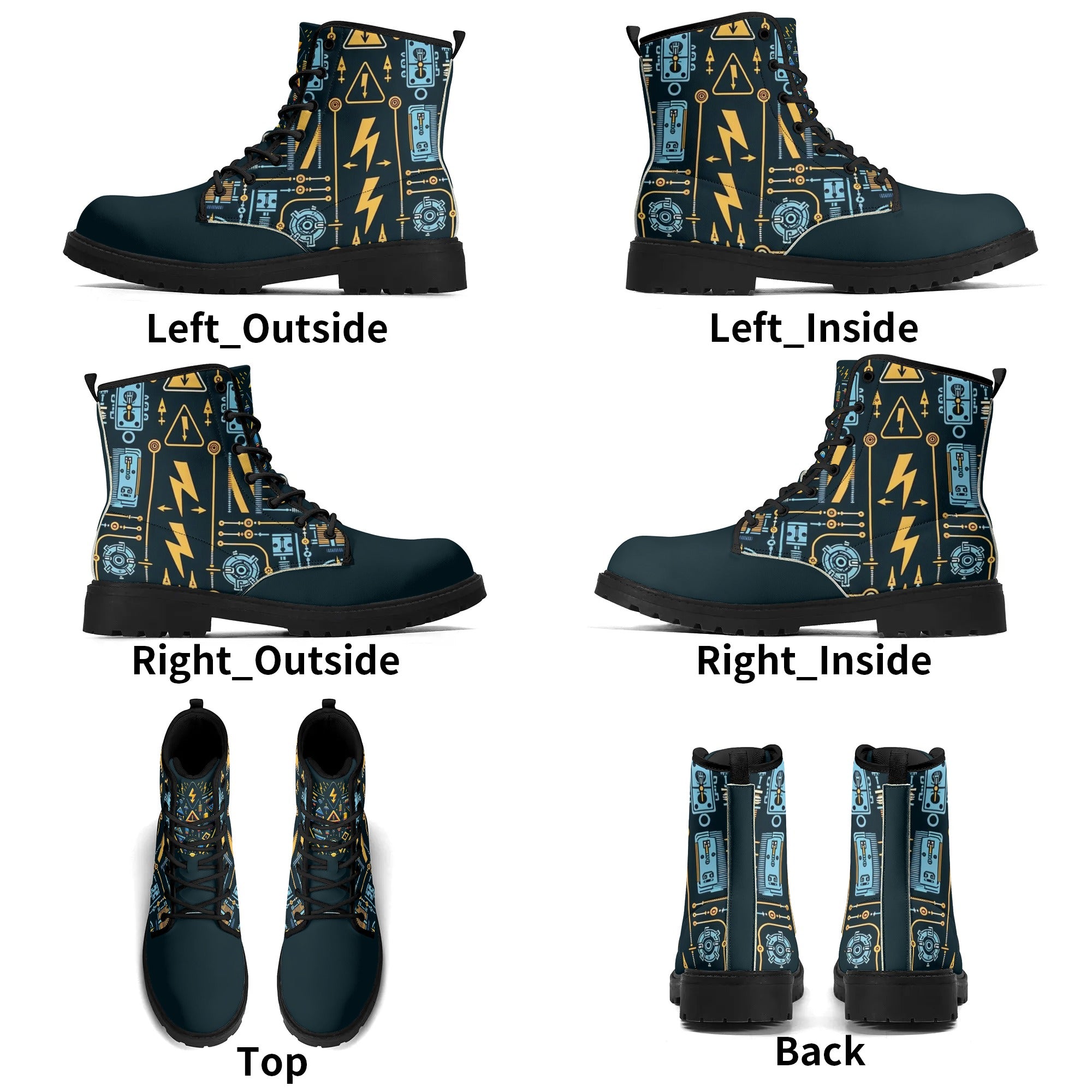 Custom Printed Eco-Friendly Shoes for All Seasons - Durable & Waterproof - Electricians Upgraded Black Outsole Leather Boots