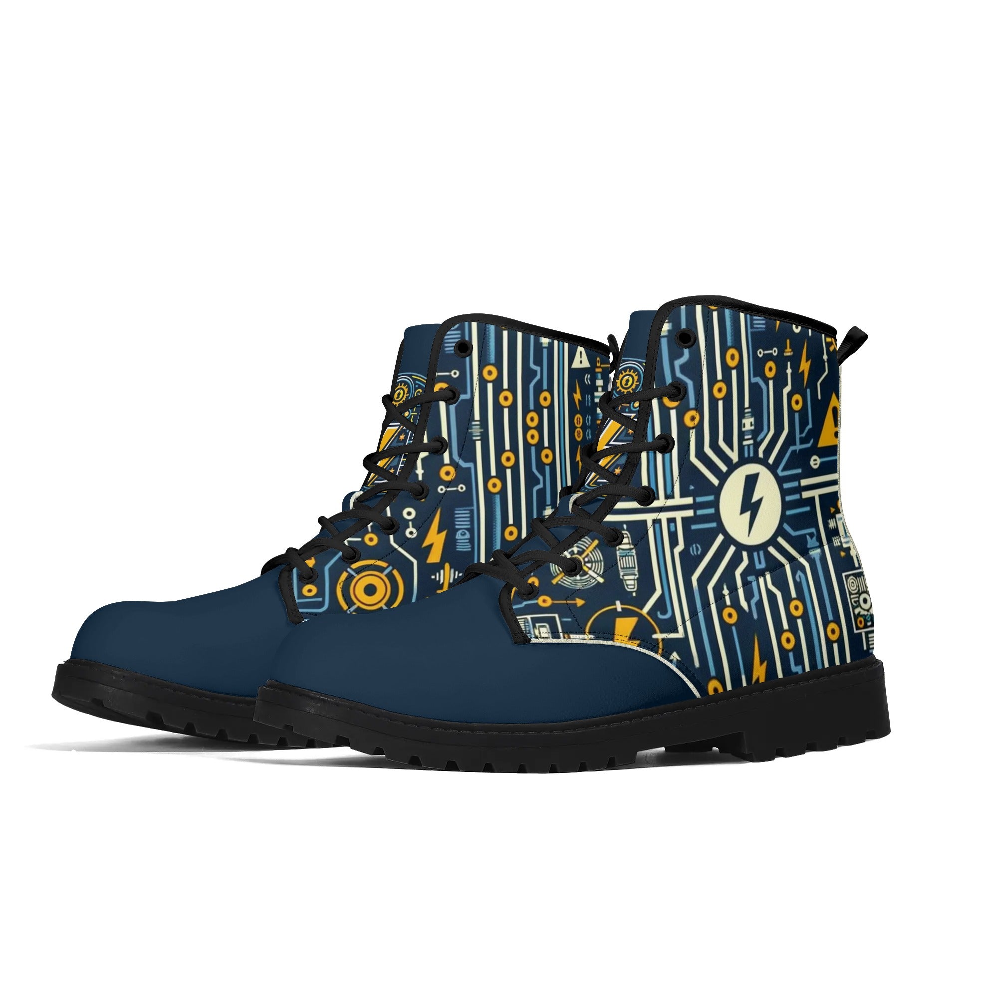 Custom Eco-Friendly Printed Shoes for All Seasons - Waterproof, and DurableMens Upgraded Black Outsole Leather Boots for Electricians