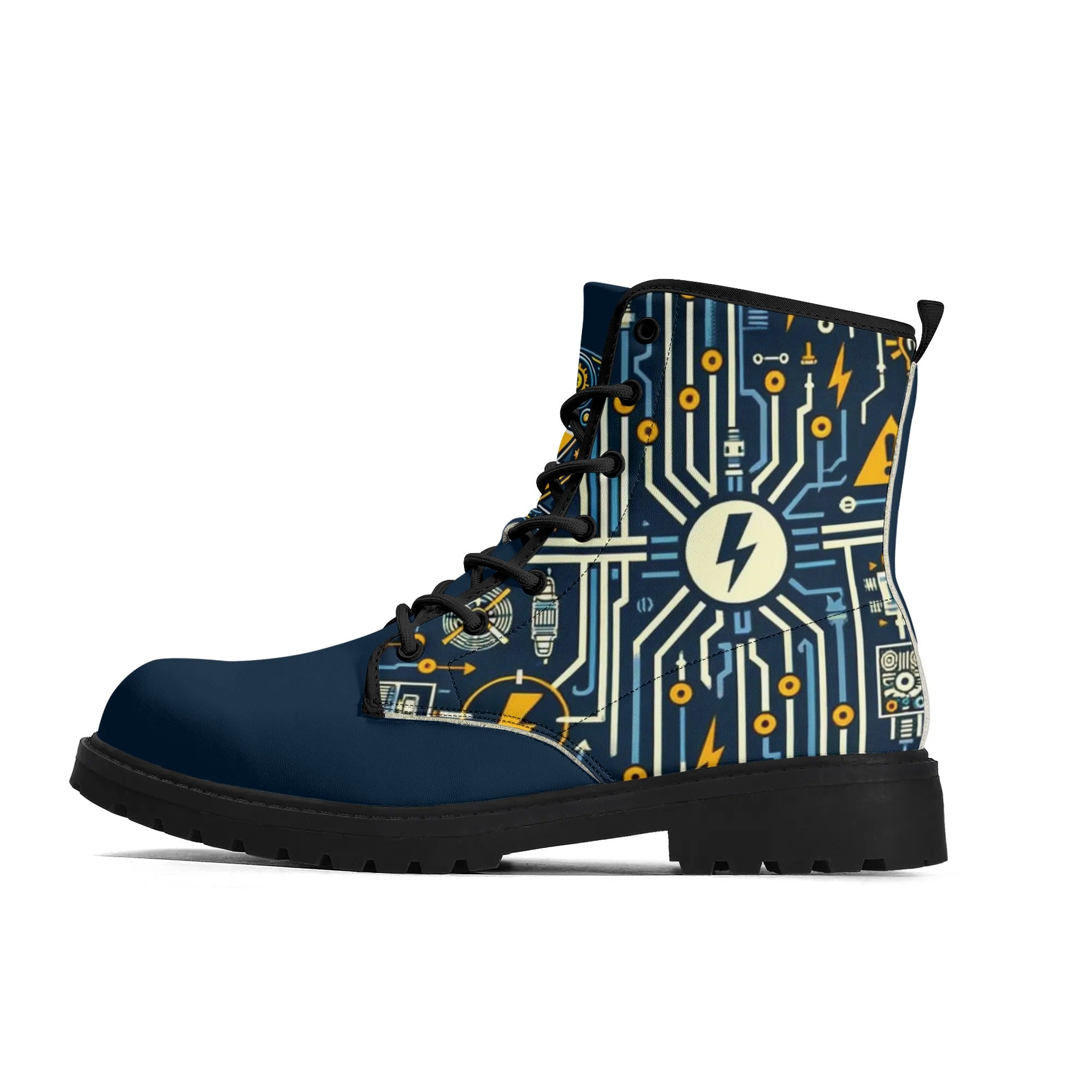 Custom Eco-Friendly Printed Shoes for All Seasons - Waterproof, and DurableMens Upgraded Black Outsole Leather Boots for Electricians