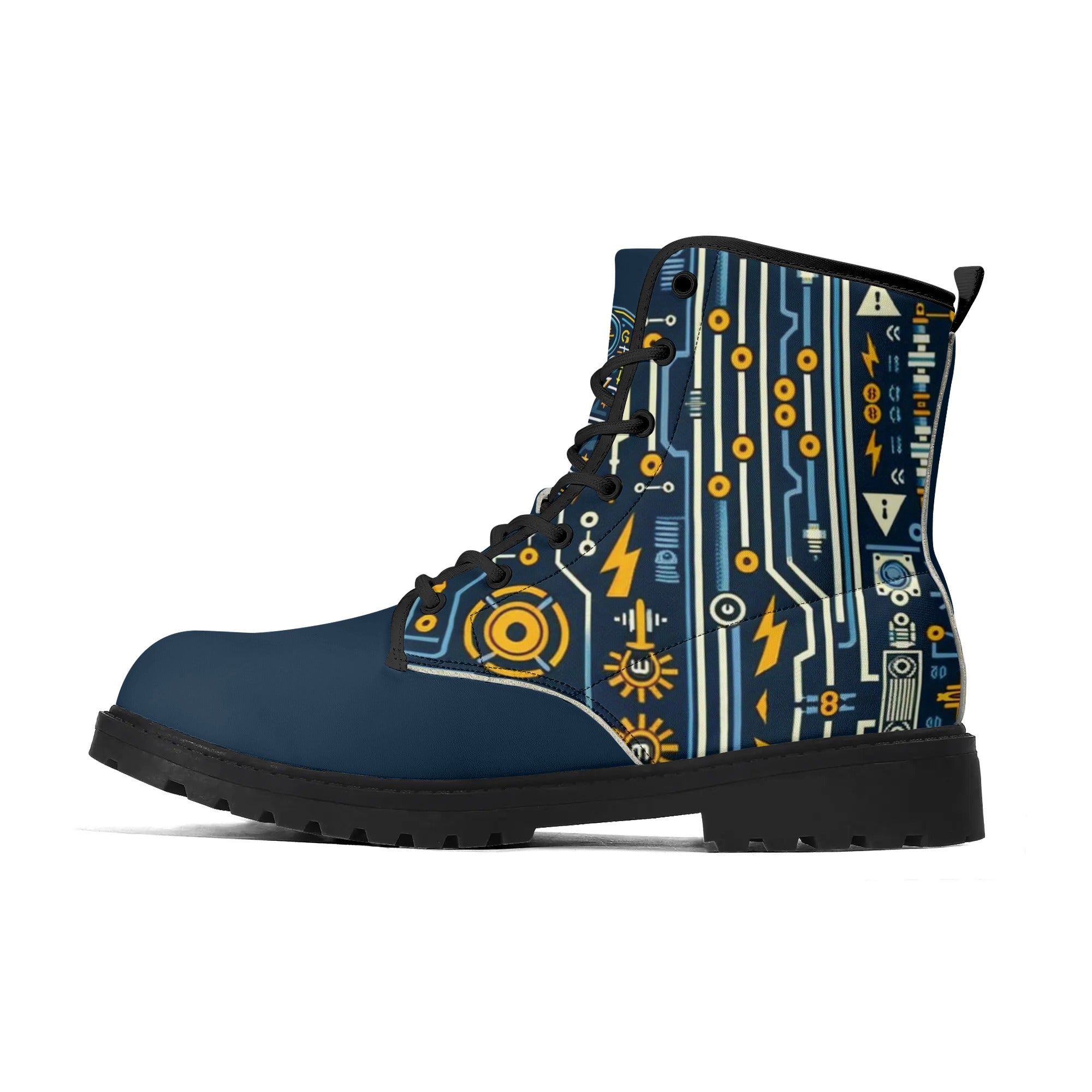 Custom Eco-Friendly Printed Shoes for All Seasons - Waterproof, and DurableMens Upgraded Black Outsole Leather Boots for Electricians