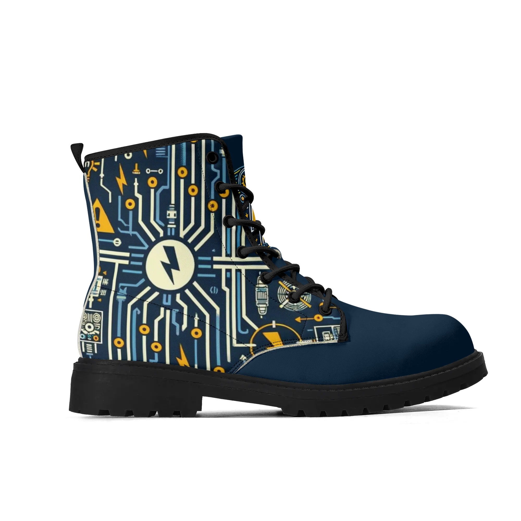 Custom Eco-Friendly Printed Shoes for All Seasons - Waterproof, and DurableMens Upgraded Black Outsole Leather Boots for Electricians