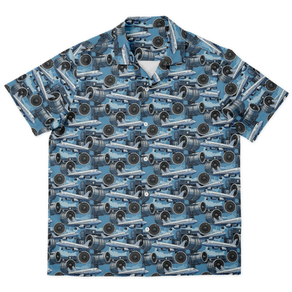 Spread Collar Short Sleeve Button-Down Blue Sky Aircraft Mechanic Shirt - AOP