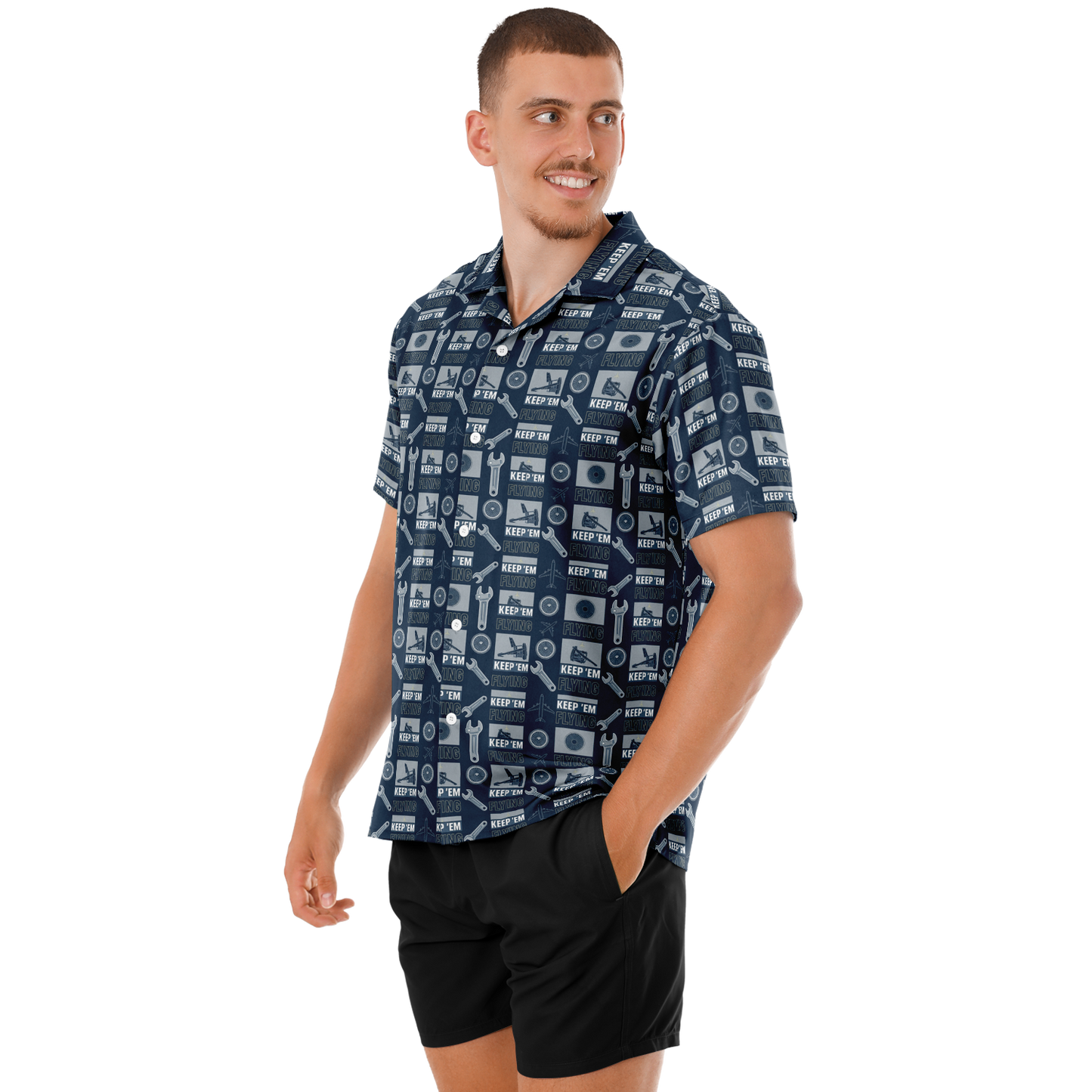 Spread Collar Short Sleeve Button-Down Keep Them Flying Theme Shirt For Aircraft Mechanic