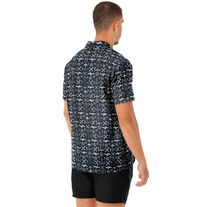 Spread Collar Short Sleeve Button-Down Aircraft Symbol Shirt For Aircraft Mechanic - AOP