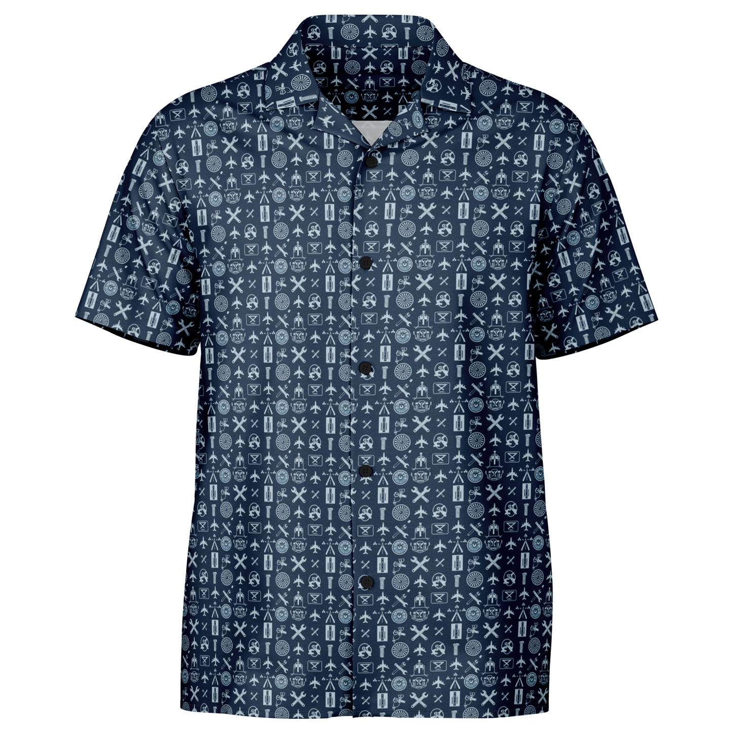 Spread Collar Short Sleeve Button-Down Shirt Aircraft Mechanics- AOP