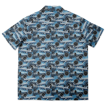 Spread Collar Short Sleeve Button-Down Blue Sky Aircraft Mechanic Shirt - AOP