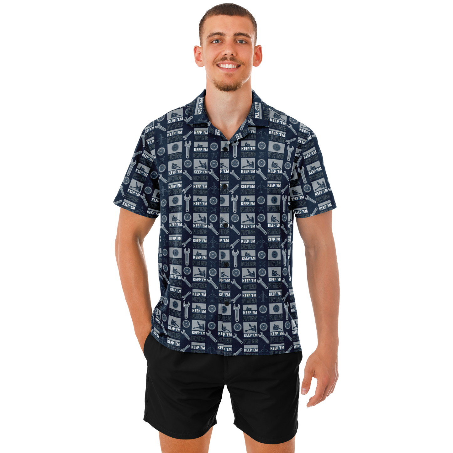 Spread Collar Short Sleeve Keep Them Flying Button-Down Shirt For Aircraft Mechanic
