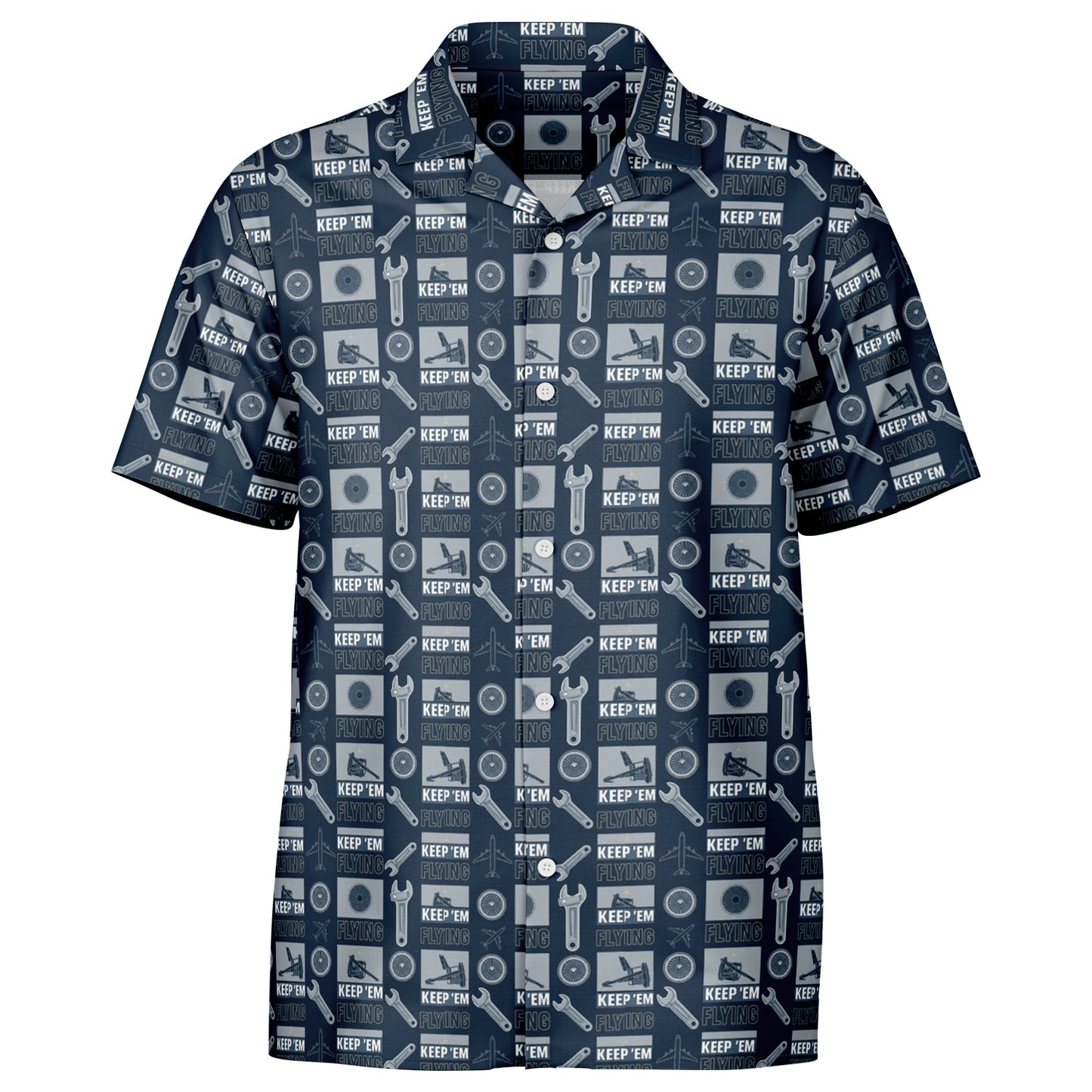 Spread Collar Short Sleeve Button-Down Keep Them Flying Theme Shirt For Aircraft Mechanic