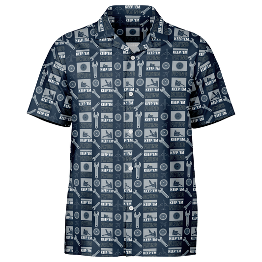 Spread Collar Short Sleeve Button-Down Keep Them Flying Theme Shirt For Aircraft Mechanic