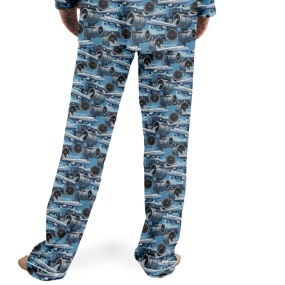 Men's Satin Blue Sky Aircraft Mechanic Pajamas - AOP