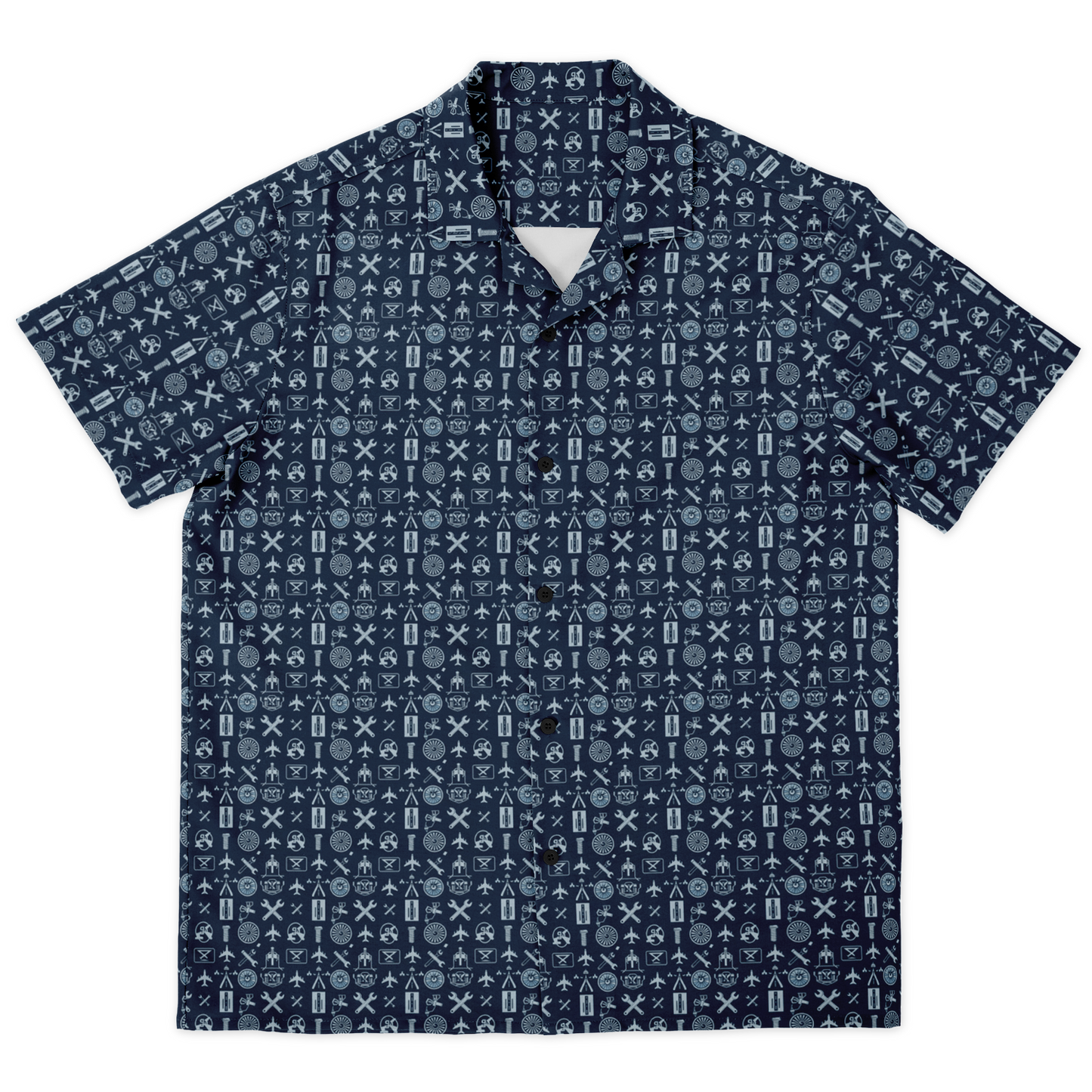 Spread Collar Short Sleeve Button-Down Shirt Aircraft Mechanics- AOP