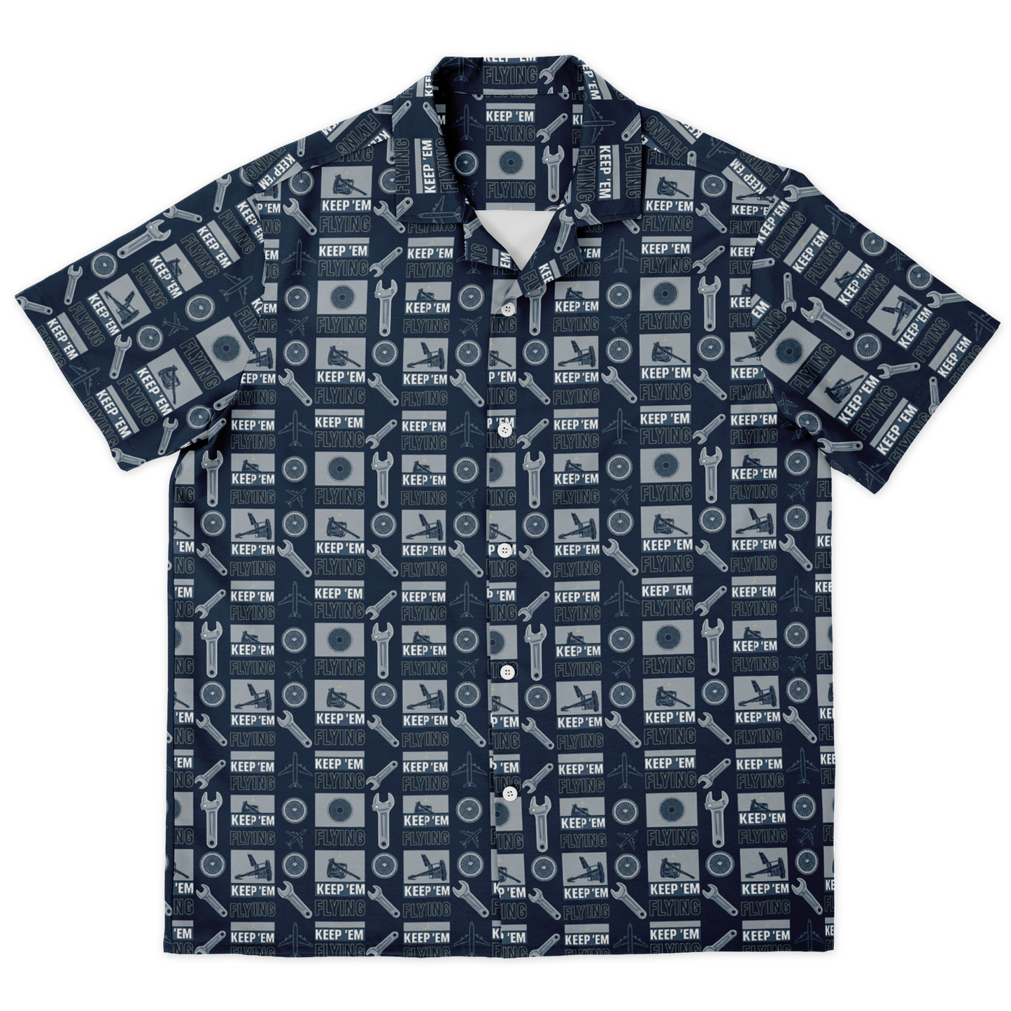 Spread Collar Short Sleeve Button-Down Keep Them Flying Theme Shirt For Aircraft Mechanic
