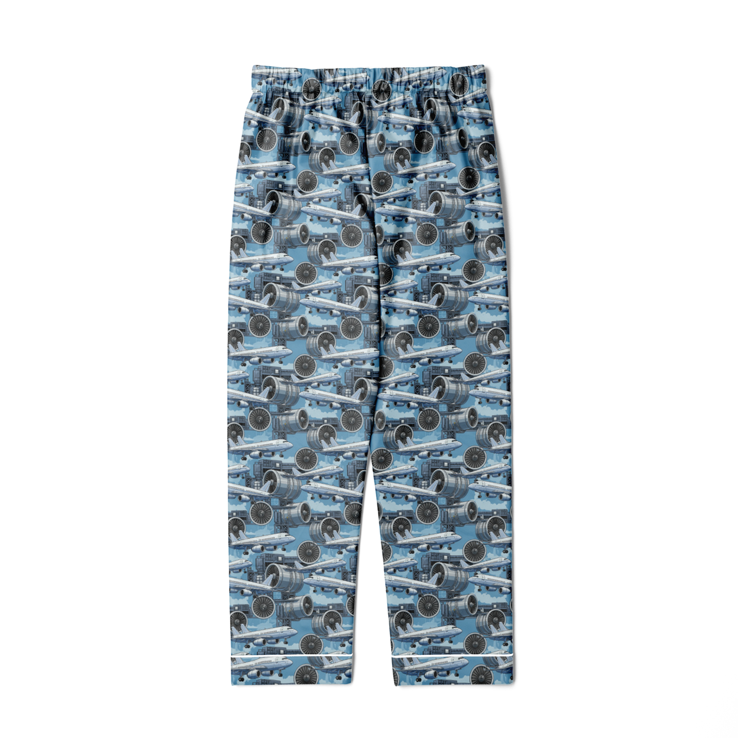 Men's Satin Blue Sky Aircraft Mechanic Pajamas - AOP