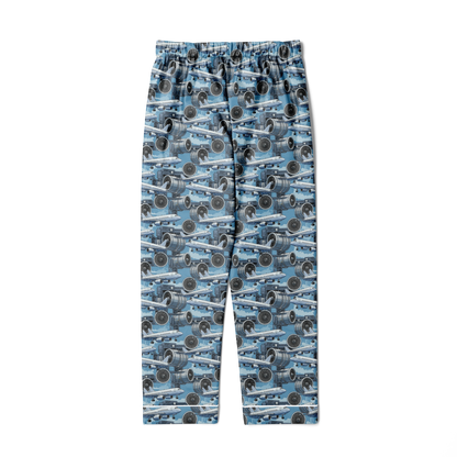 Men's Satin Blue Sky Aircraft Mechanic Pajamas - AOP