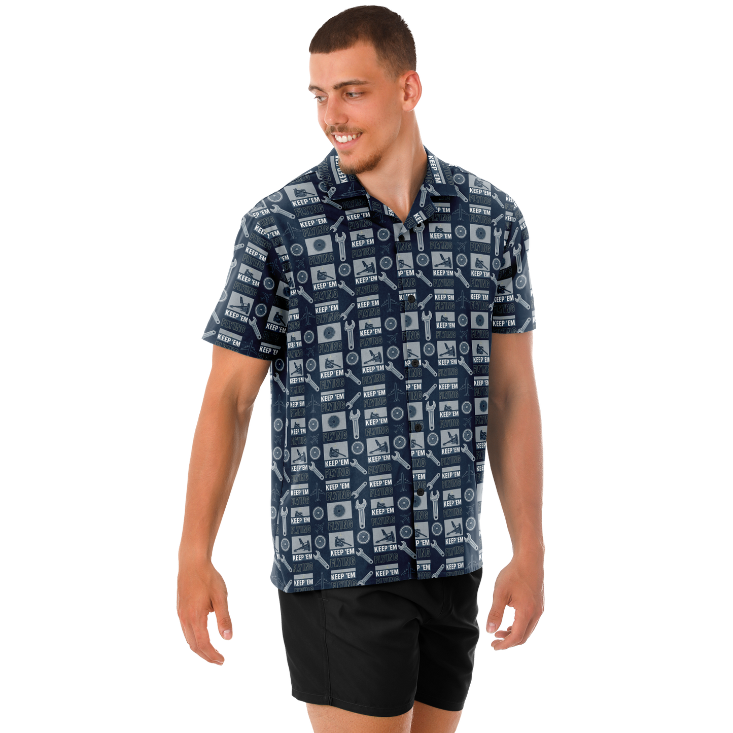 Spread Collar Short Sleeve Keep Them Flying Button-Down Shirt For Aircraft Mechanic