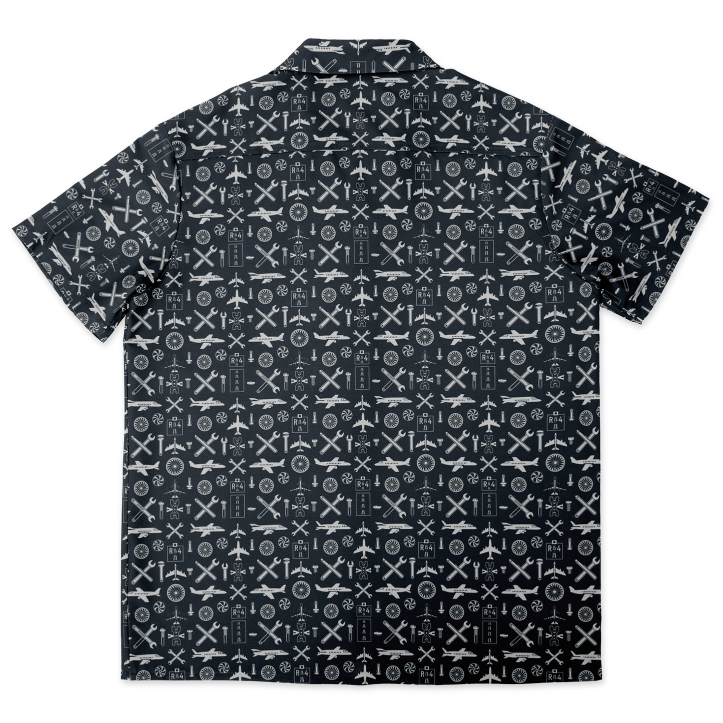 Spread Collar Short Sleeve Button-Down Aircraft Symbol Shirt For Aircraft Mechanic - AOP