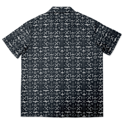 Spread Collar Short Sleeve Button-Down Aircraft Symbol Shirt For Aircraft Mechanic - AOP