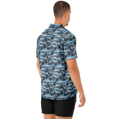 Spread Collar Short Sleeve Button-Down Blue Sky Aircraft Mechanic Shirt - AOP