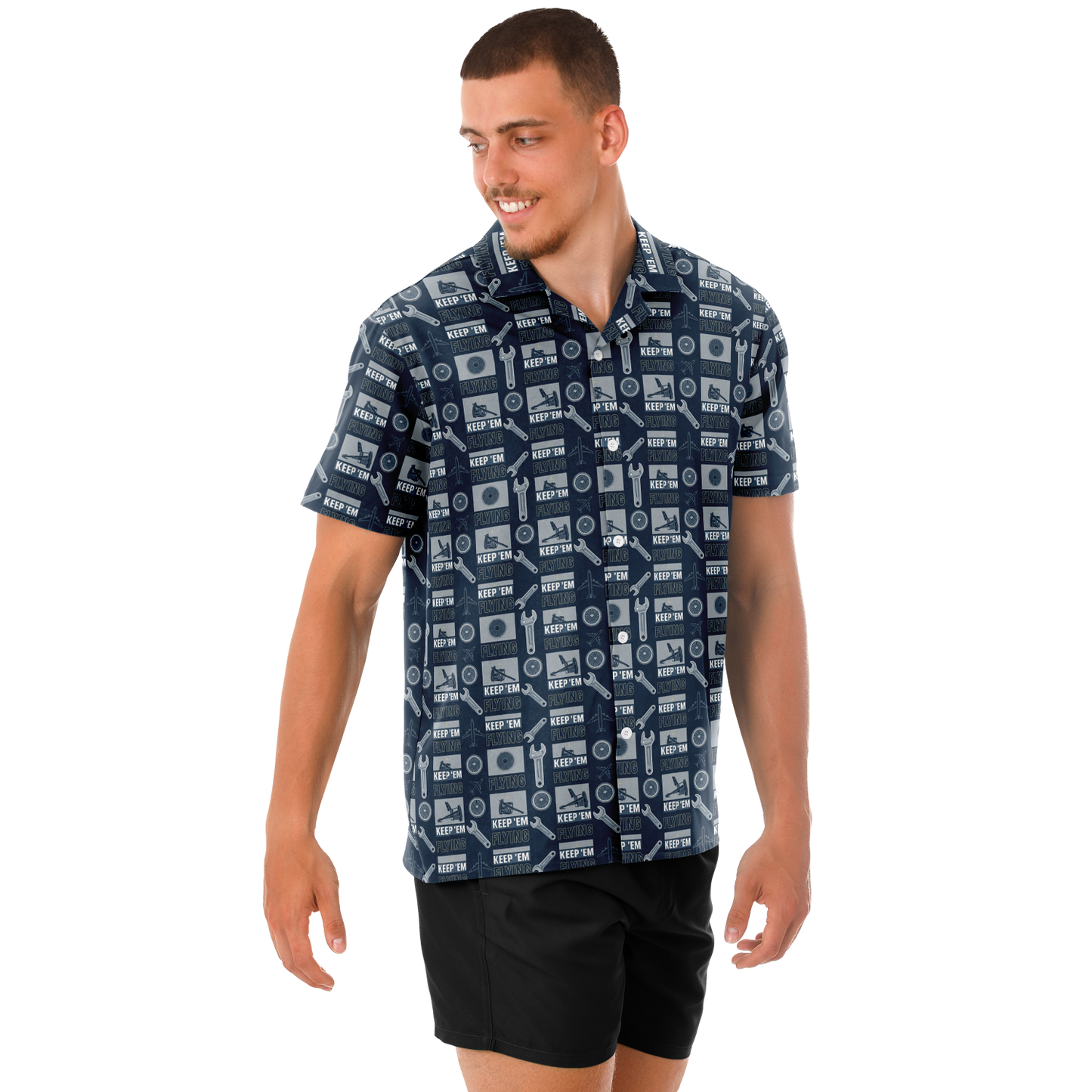 Spread Collar Short Sleeve Button-Down Keep Them Flying Theme Shirt For Aircraft Mechanic