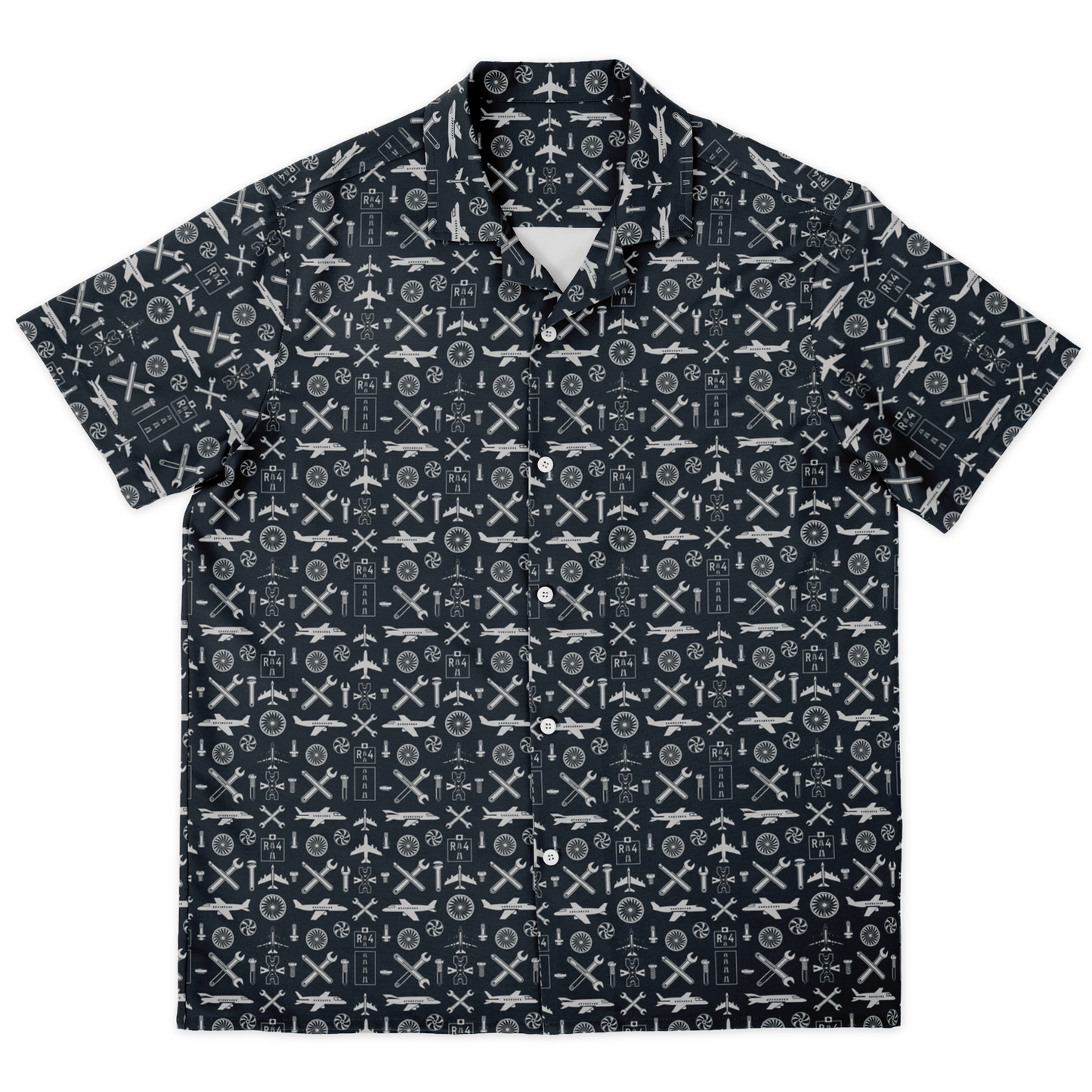 Spread Collar Short Sleeve Button-Down Aircraft Symbol Shirt For Aircraft Mechanic - AOP