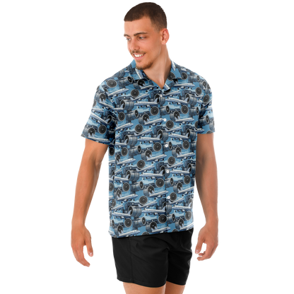Spread Collar Short Sleeve Button-Down Blue Sky Aircraft Mechanic Shirt - AOP