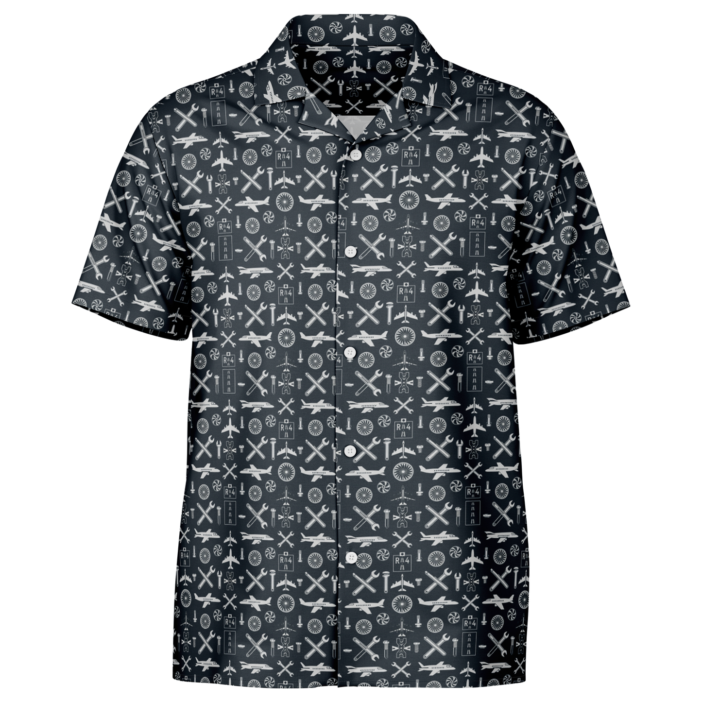 Spread Collar Short Sleeve Button-Down Aircraft Symbol Shirt For Aircraft Mechanic - AOP