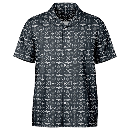 Spread Collar Short Sleeve Button-Down Aircraft Symbol Shirt For Aircraft Mechanic - AOP