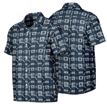 Spread Collar Short Sleeve Button-Down Keep Them Flying Theme Shirt For Aircraft Mechanic