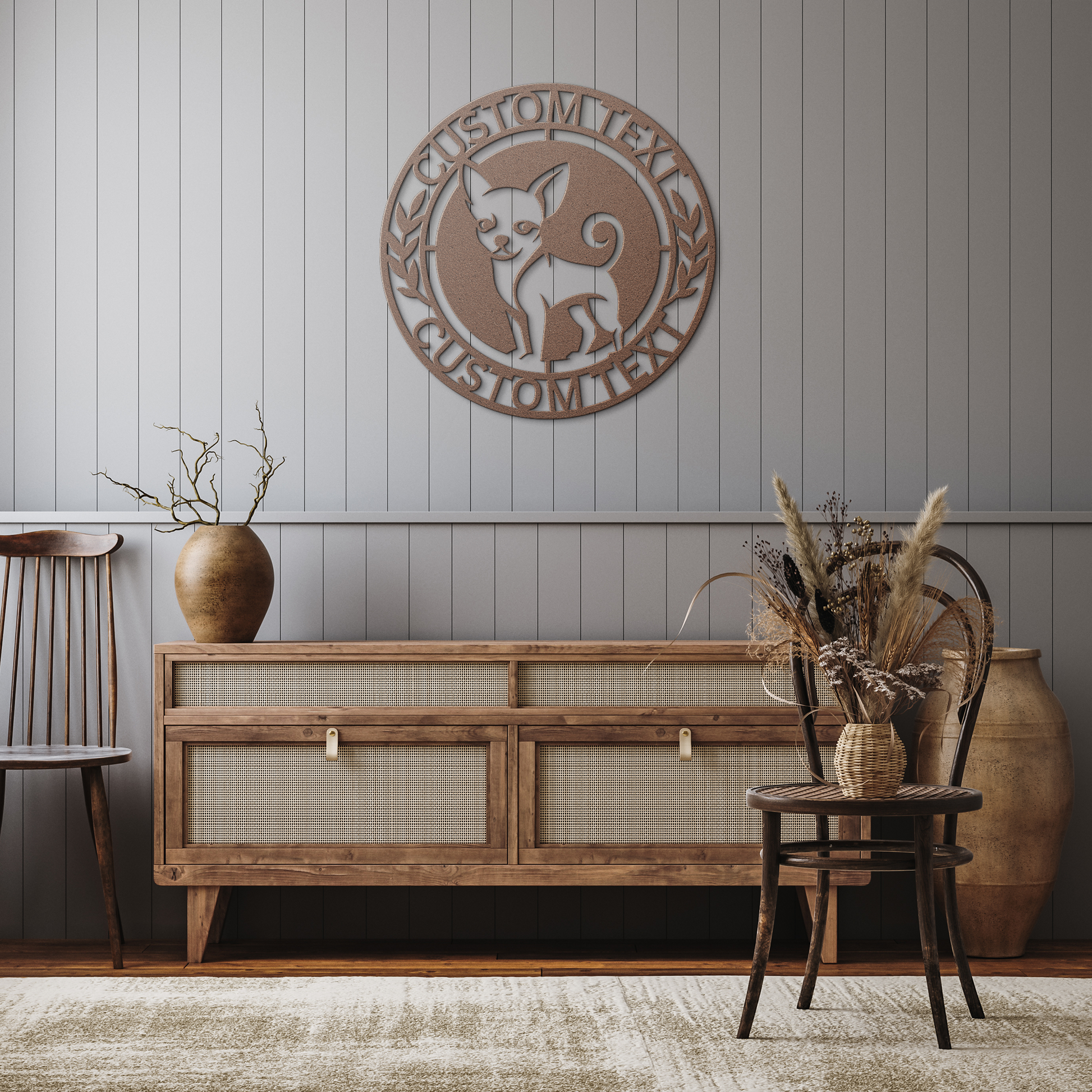 Chihuahua custom metal wall sign in 5 colors & 6 sizes. Made from durable 18-gauge steel, perfect for indoor or outdoor decor. Stylish, weather-resistant charm.