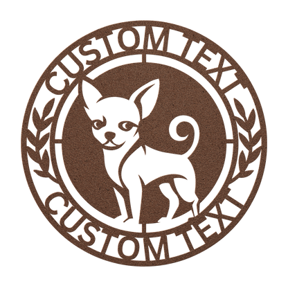 Chihuahua custom metal wall sign in 5 colors & 6 sizes. Made from durable 18-gauge steel, perfect for indoor or outdoor decor. Stylish, weather-resistant charm.