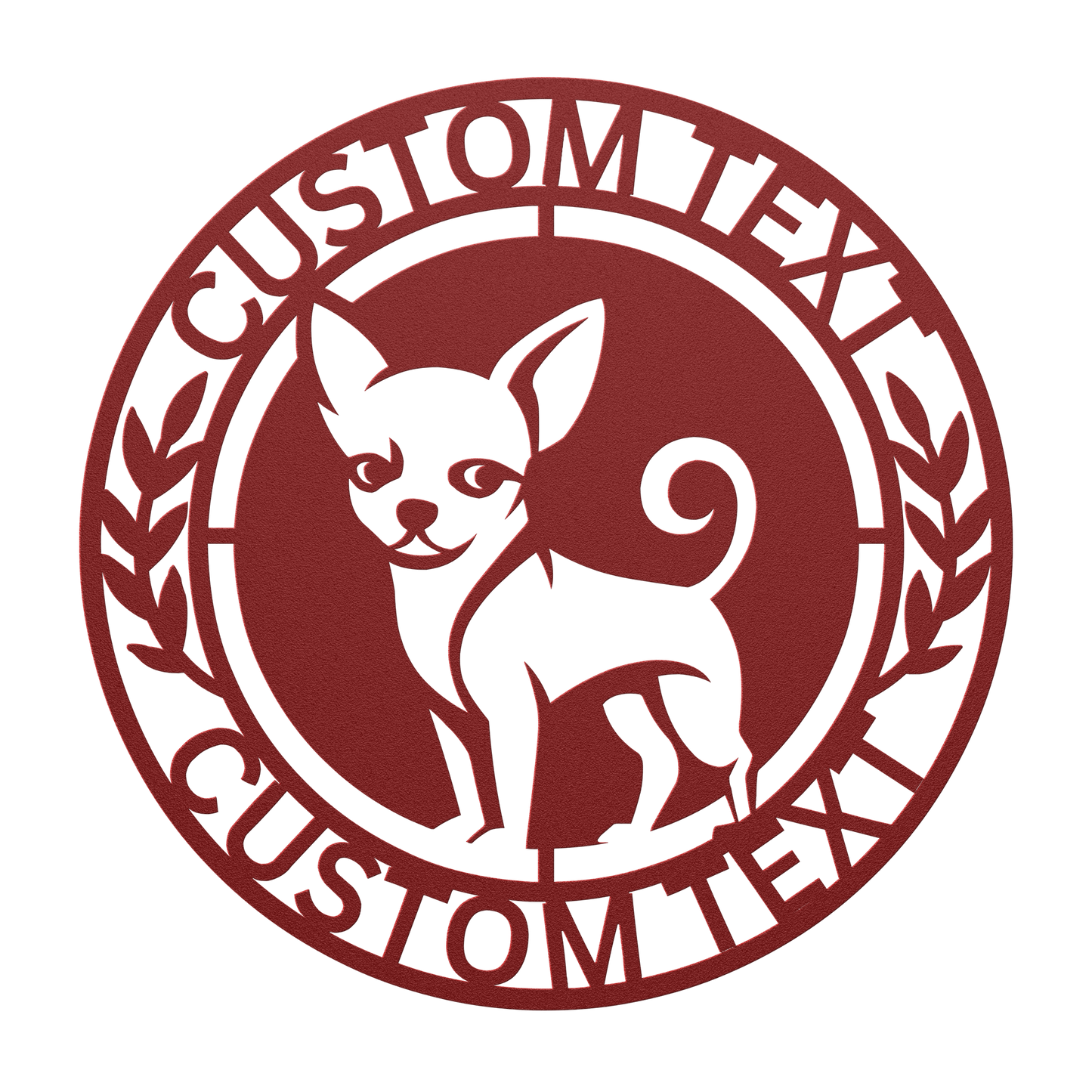 Chihuahua custom metal wall sign in 5 colors & 6 sizes. Made from durable 18-gauge steel, perfect for indoor or outdoor decor. Stylish, weather-resistant charm.