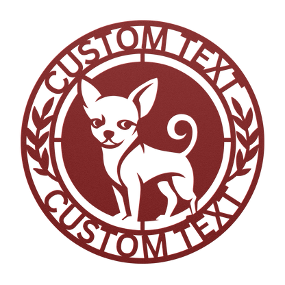 Chihuahua custom metal wall sign in 5 colors & 6 sizes. Made from durable 18-gauge steel, perfect for indoor or outdoor decor. Stylish, weather-resistant charm.