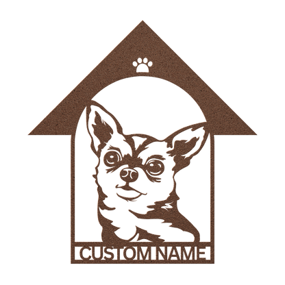 Chihuahua custom metal wall sign in 5 colors & 6 sizes. Made from durable 18-gauge steel, perfect for indoor or outdoor decor. Stylish, weather-resistant charm.