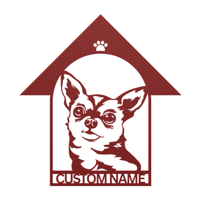 Chihuahua custom metal wall sign in 5 colors & 6 sizes. Made from durable 18-gauge steel, perfect for indoor or outdoor decor. Stylish, weather-resistant charm.