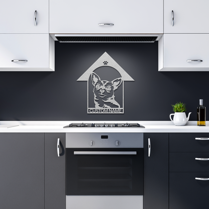 Chihuahua custom metal wall sign in 5 colors & 6 sizes. Made from durable 18-gauge steel, perfect for indoor or outdoor decor. Stylish, weather-resistant charm.