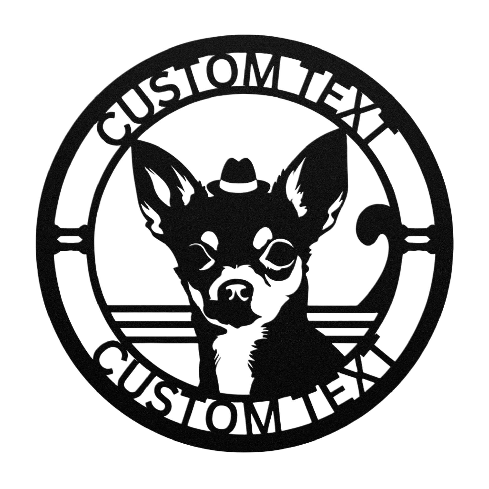 Chihuahua custom metal wall sign in 5 colors & 6 sizes. Made from durable 18-gauge steel, perfect for indoor or outdoor decor. Stylish, weather-resistant charm.