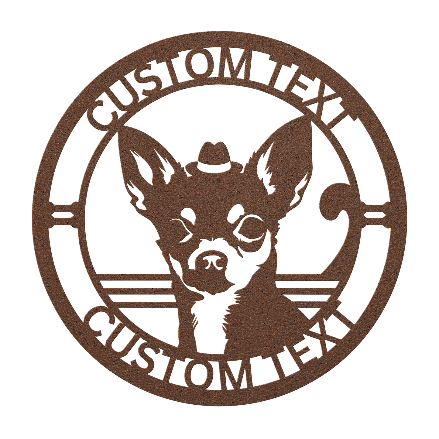 Chihuahua custom metal wall sign in 5 colors & 6 sizes. Made from durable 18-gauge steel, perfect for indoor or outdoor decor. Stylish, weather-resistant charm.